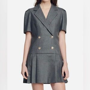 Sandro Gray Double-Breasted Mini Dress